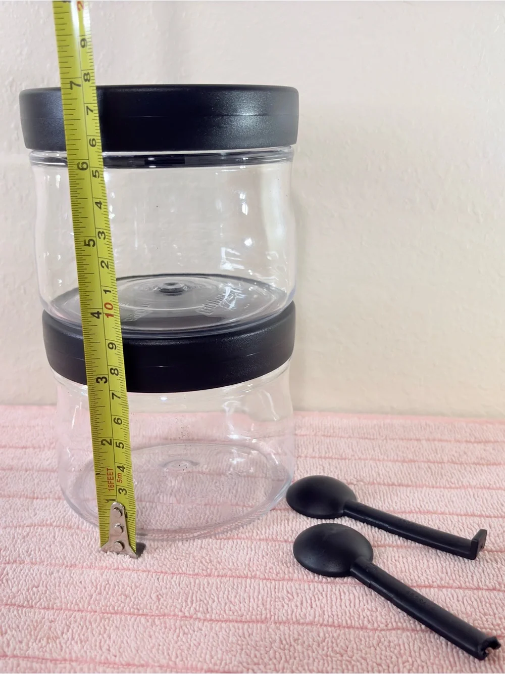 2Tupperware Counterscaping Dry Container 19oz Jar and Spoon Clear with Black Lid